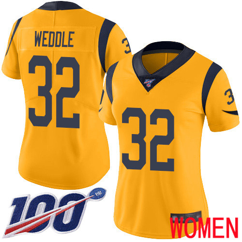 Los Angeles Rams Limited Gold Women Eric Weddle Jersey NFL Football 32 100th Season Rush Vapor Untouchable
